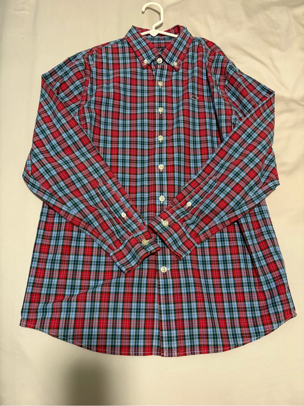 Vineyard Vines Boys Red & Blue Whale Button-Down Shirt Size L (16)